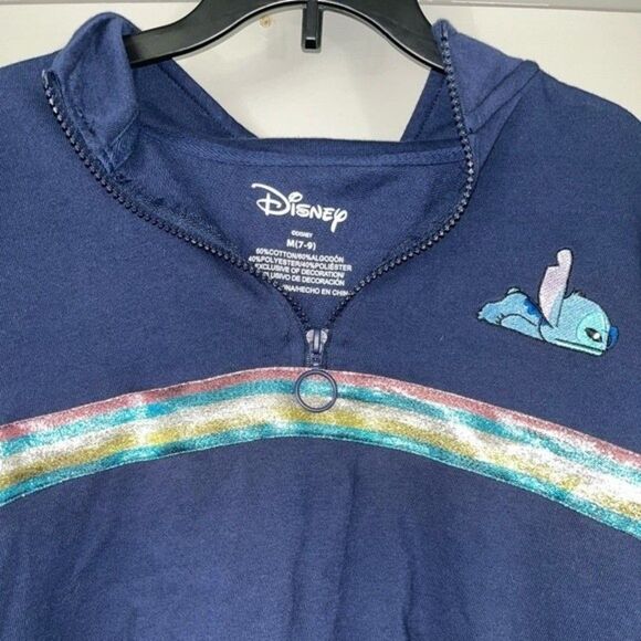 Disney JRs Women’s Blue Lilo and Stitch Blue Sparkle Pull Over Quarter Zip - Picture 3 of 6